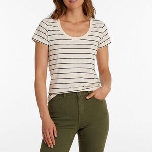 LL Bean Womens Soft Stretch Supima-Blend Tee Scoopneck Short Sleeve Stripe Large
